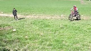 The motorcyclist took two hurdles.