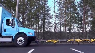 Роботы Boston Dynamics протащили грузовик