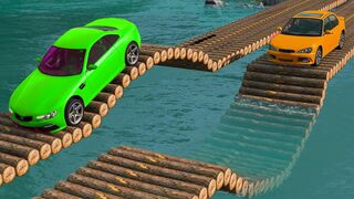 Cars vs 2 Log Bridges and Deep Water - BeamNG.Drive | CrashNG Drive