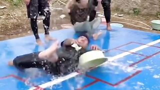 These guys Try & complete this Slippy Hopscotch