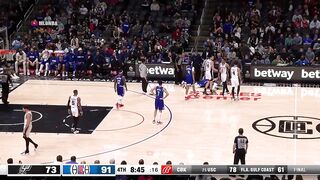 Isaiah Hartenstein goes to help up Paul George and falls on him