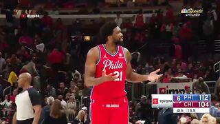 Joel Embiid trolling Bulls fans after hits a dagger three.