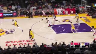LeBron saves the ball and then takes off for a dunk 