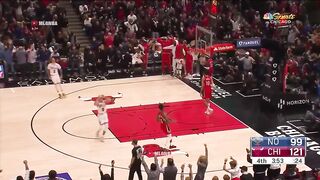 Lonzo Ball throws an alley-oop to Alex Caruso to give him a triple-double