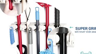 HOME IT Mop And Broom Holder. Garden Tool Organizer For 11 Tools - For Home, Kitchen, Closet, Garage, Laundry Room - Off-White