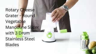 Rotary Cheese Grater - Round Vegetable Mandoline Slicer with 3 Drum Stainless Steel Blades