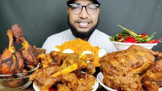 SPICY_WHOLE_CHICKEN_CURRY,_SPICY_MUTTON_CURRY__CHICKEN_FRY_LEG_PIECE_WITH_FRIED_RICE,_EATING_SHOW(720p).
