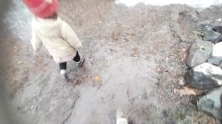 Cute little girl is not crossing ice