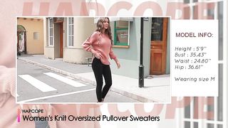 HAPCOPE Women's Oversized Sweater Crewneck Batwing Sleeve Side Slit Ribbed Knit Pullover Sweaters Tunic Tops