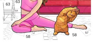 Coloring Yoga Girl with cute Cat.