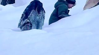 Cute child enjoy Snowfall weather