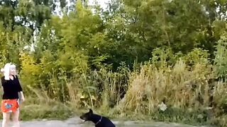 dancing with a dog.