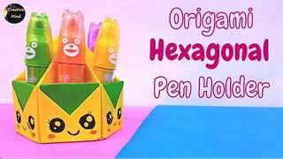 Origami Hexagonal Pen / pencil Holder Tutorial | Easy Paper Craft Idea | CreativeMind22 |