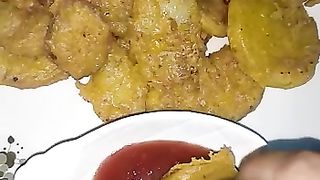 Fried potato .Aalu k qatle.potato snacks