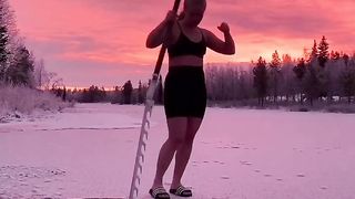 Sunset ice dips in Finland ???? ????Lapland, Finland