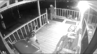 CCTV Captures Moment Woman Slips Down Icy Stairs