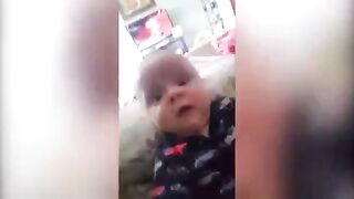 Funny baby scared for everything