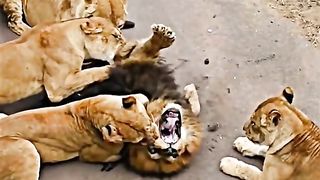 Lion vs male lion and his waves