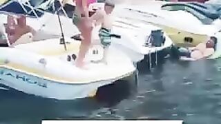 Amazing video baby boy dancing with her mother on the boat.