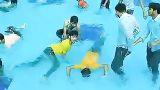 Funny pool party. Chill with friends.