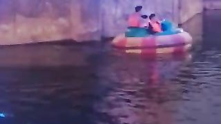 Kids on study tour and enjoying boating.