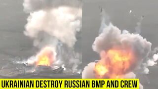 Russian BMP-2 crew were thrown into the air by a powerful explosion