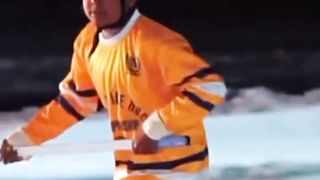 Cute girl's performs on snow hockey rings