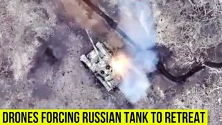Ukrainian drones force Russian tank to retreat
