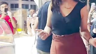 beautiful girls dance in ruekish ice cream counter