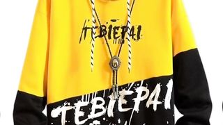 Men colorblock letter Graphics Drawstring