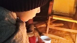 Winter night fire flame and Tea