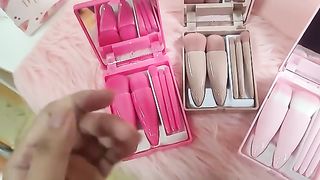High Quality Make Up Tool Pink Makeup Brush Set 5pcs Travel Portable Foldable Mini Size Mirror Case Makeup Brush Set With Mirror