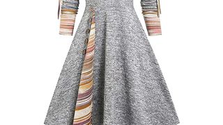 Women's Winter Dress Fashion Round Neck Solid Color Button Long Sleeve Casual Loose Dress