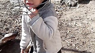 Cute baby playing cricket