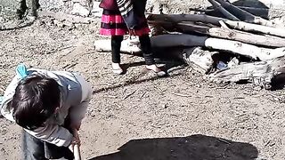 Cute baby playing cricket