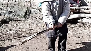 Cute baby playing cricket