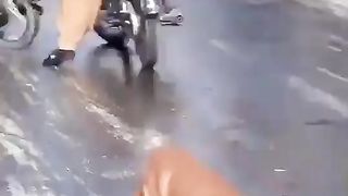 Bike dangerously slip on snow road