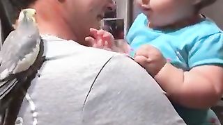 Kid playing with a bird