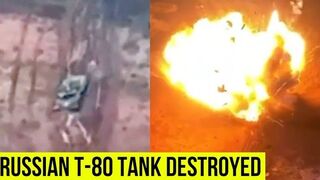 Ukrainian strikes destroy Russian T-80 tank