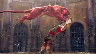 The feral tiger attacked the Kung Fu boy, but it was beaten away by the boy with "Invincible Fist".