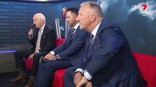Mitchell Starc's first ball as called by Seven and Triple M