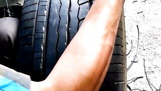 Restoration of Old Used Tyre at Local Shop