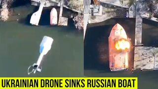 Ukrainian Drone SInks a Russian supply boat near the Konka River