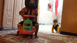 Kid riding bike / ride at home kid bike