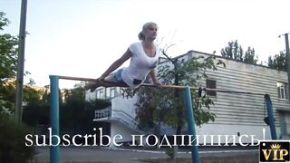 sexy girl on a horizontal bar works wonders