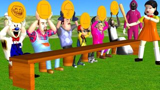 Squid Game (오징어 게임) vs Scary Teacher 3D Miss T and 5 Neighbor with Orange Candy Shape Challenge