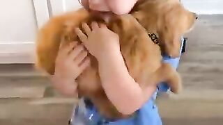 Little girl sobs as she holds her new puppy  Humankind