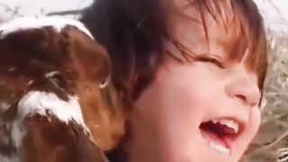 baby goat and cute girl