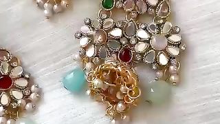Beautiful pearls necklace set with long earrings and jhomer, beautiful unique style necklace design.