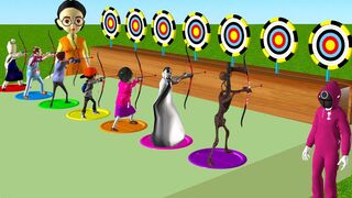 Scary Teacher 3D Miss T vs 6 Neighbor Archery with Number Target 1 Come 7 with Loser fall Deep Hole